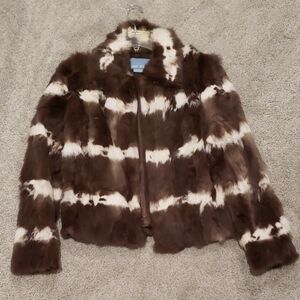 Nine West Chocolate and Cream REAL FUR Teddy Jacket